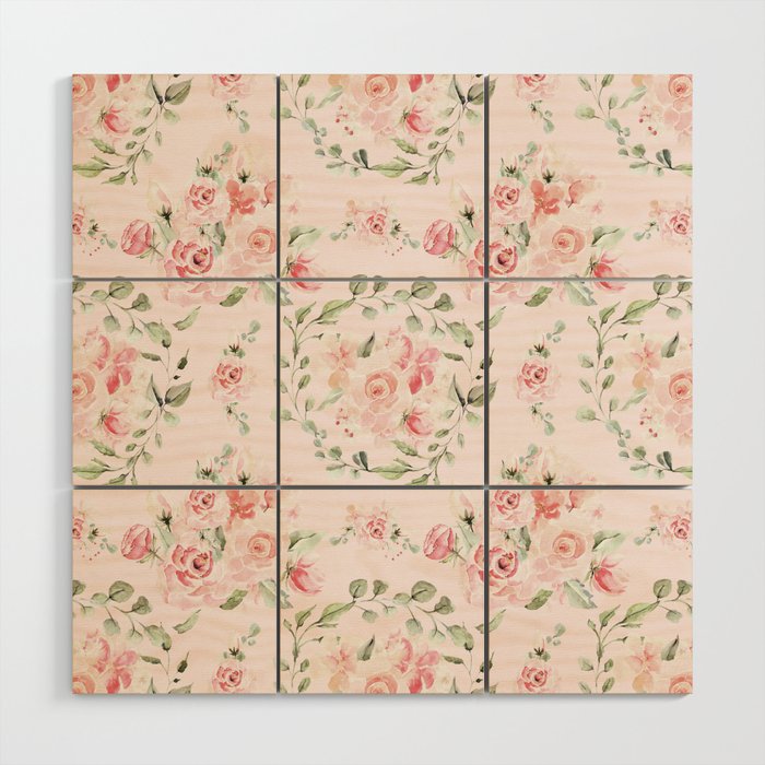 Rose Blush Watercolor Flower Pattern Wood Wall Art Gallery Image 1