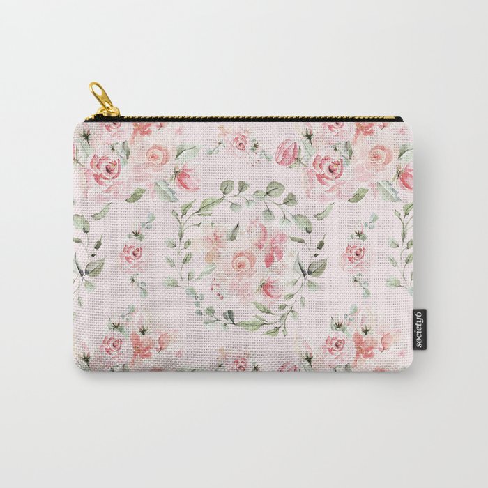 Rose Blush Watercolor Flower Pattern Carry All Pouch Gallery Image 1