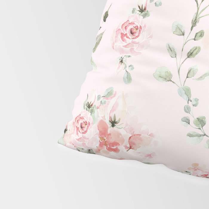 Rose Blush Watercolor Flower Pattern Pillow Sham Gallery Image 4