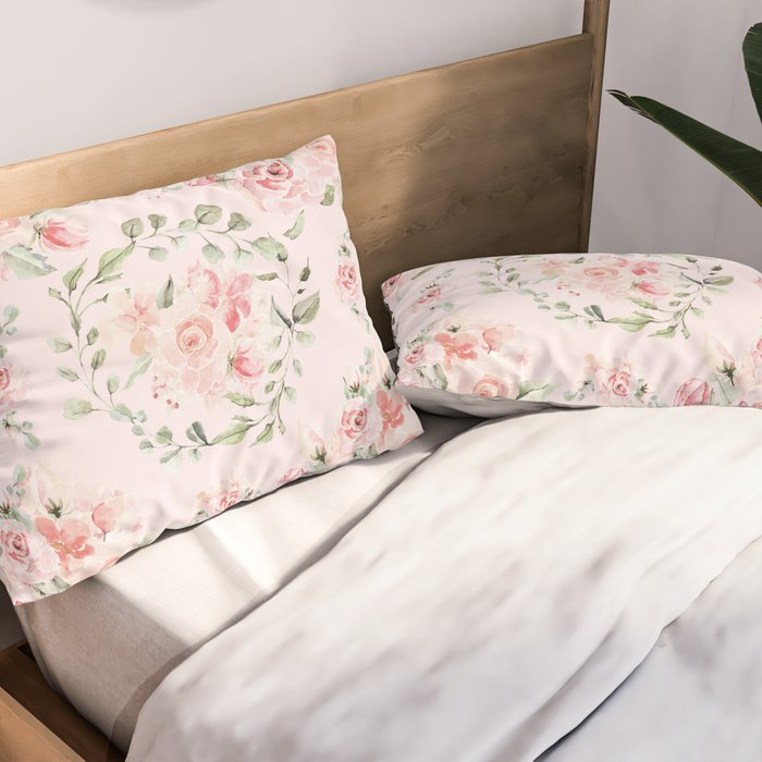 Rose Blush Watercolor Flower Pattern Pillow Sham Gallery Image 2