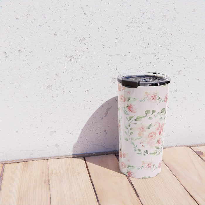 Rose Blush Watercolor Flower Pattern Travel Mug Gallery Image 4