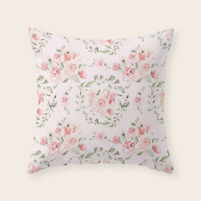 Rose Blush Watercolor Flower Pattern Throw Pillow Gallery Image 1