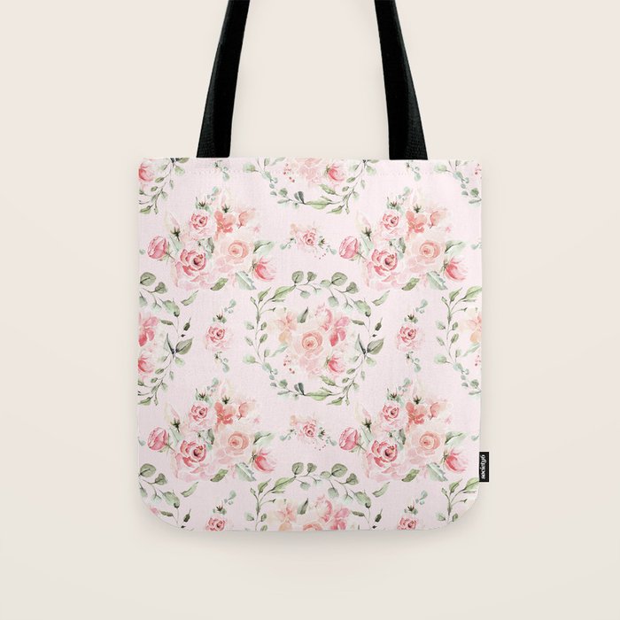 Rose Blush Watercolor Flower Pattern Tote Bag Gallery Image 1
