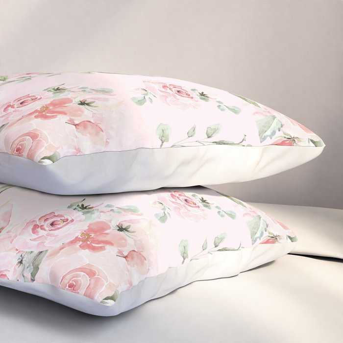 Rose Blush Watercolor Flower Pattern Pillow Sham Gallery Image 3