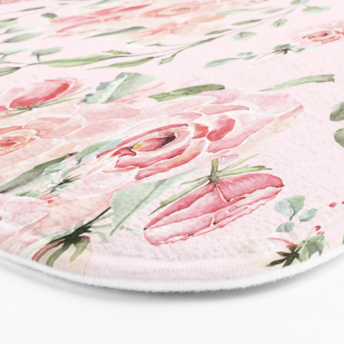 Rose Blush Watercolor Flower Pattern Bath Mat Gallery Image 3