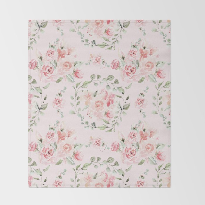 Rose Blush Watercolor Flower Pattern Throw Blanket Gallery Image 2