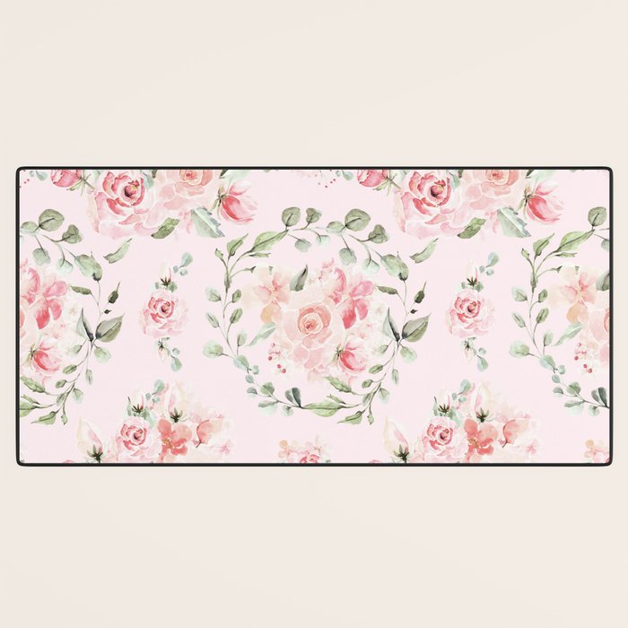 Rose Blush Watercolor Flower Pattern Desk Mat Gallery Image 3