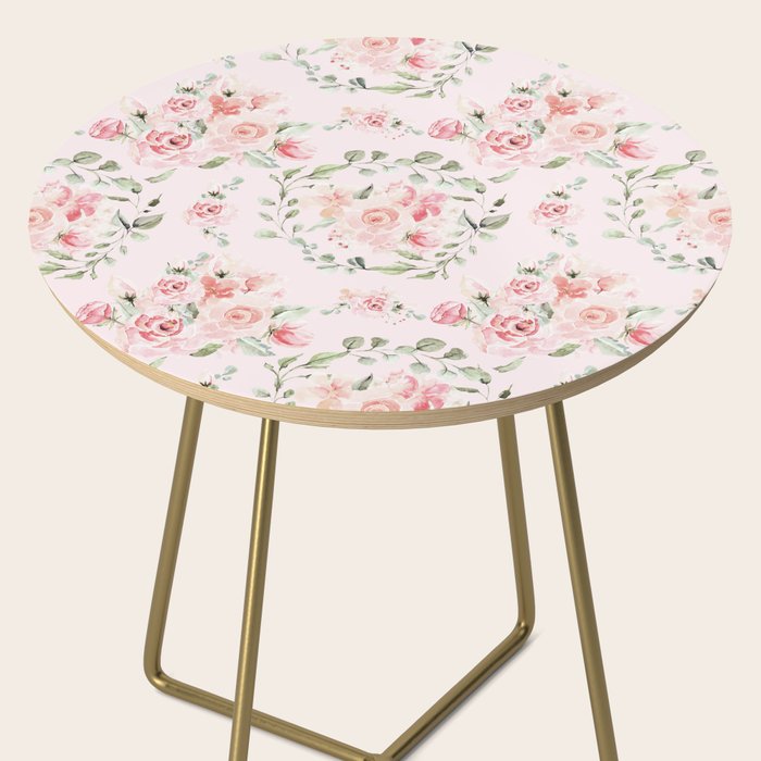Rose Blush Watercolor Flower Pattern Side Table Gallery Image 2