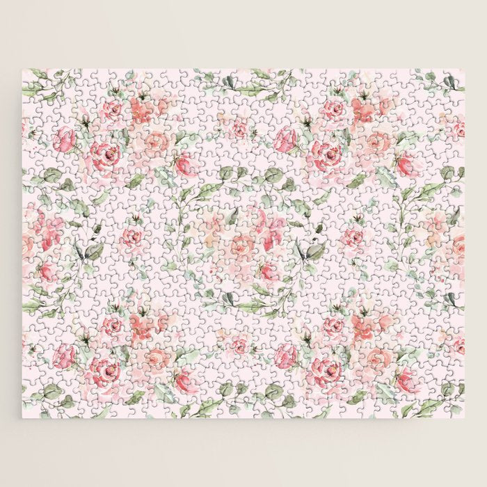 Rose Blush Watercolor Flower Pattern Jigsaw Puzzle Gallery Image 1