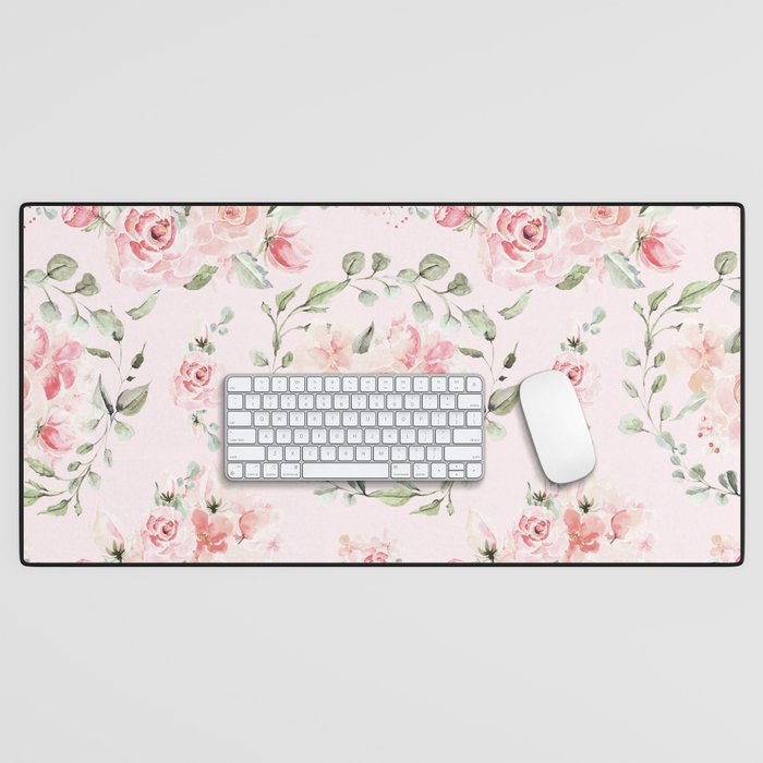 Rose Blush Watercolor Flower Pattern Desk Mat Gallery Image 1