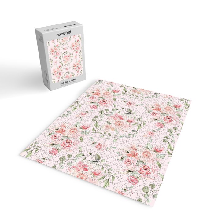 Rose Blush Watercolor Flower Pattern Jigsaw Puzzle Gallery Image 2