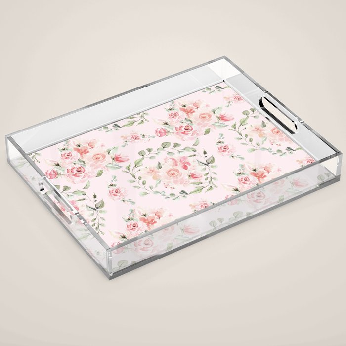 Rose Blush Watercolor Flower Pattern Acrylic Tray Gallery Image 1