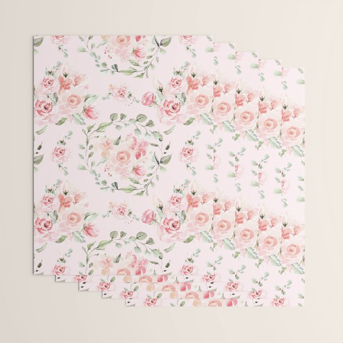 Rose Blush Watercolor Flower Pattern Wrapping Paper Gallery Image 3