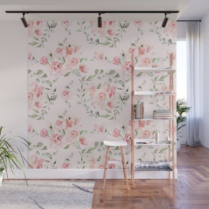 Rose Blush Watercolor Flower Pattern Wall Mural Gallery Image 1
