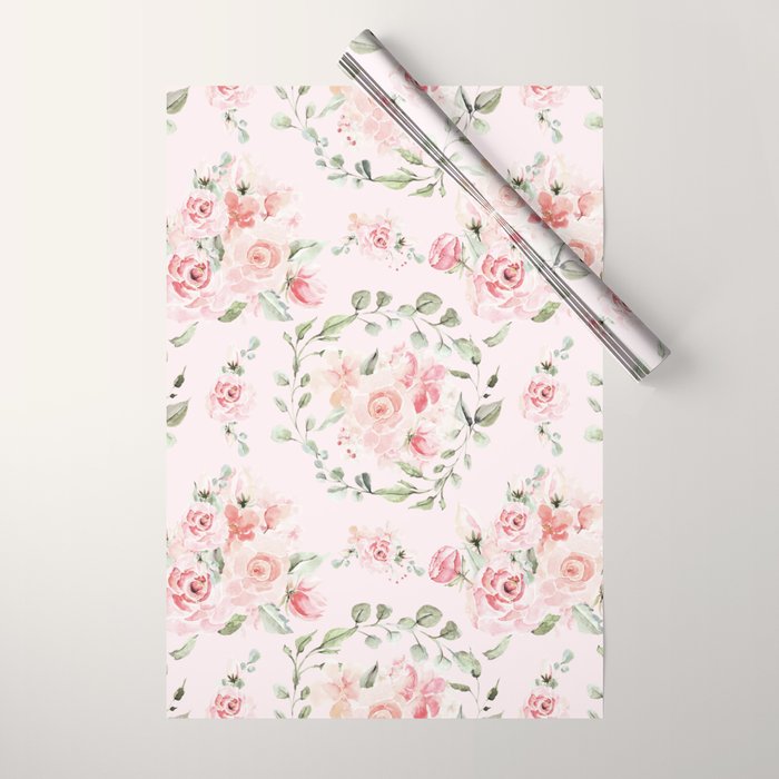 Rose Blush Watercolor Flower Pattern Wrapping Paper Gallery Image 1