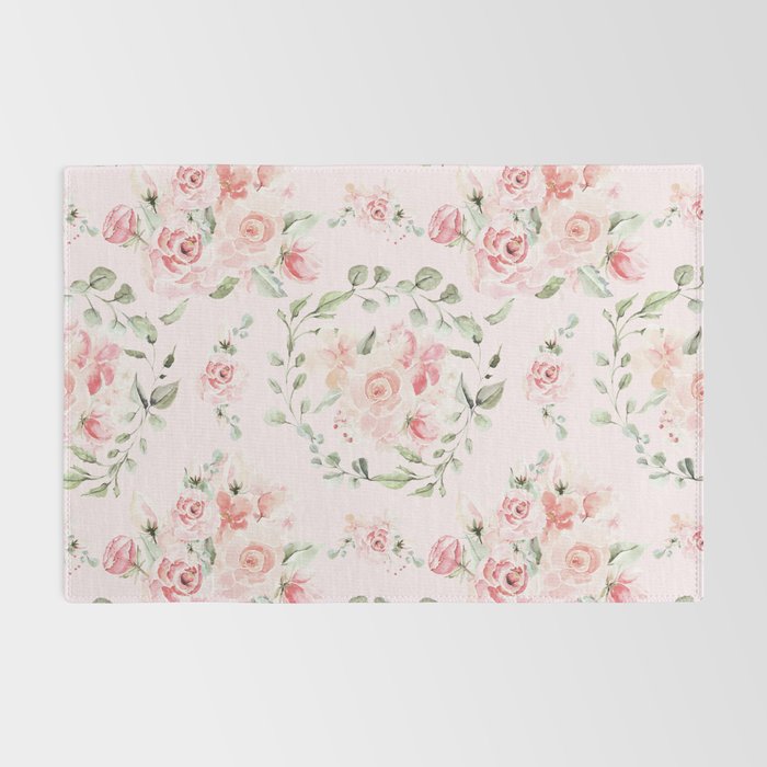 Rose Blush Watercolor Flower Pattern Rug Gallery Image 2