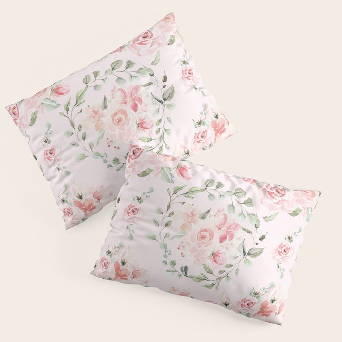 Rose Blush Watercolor Flower Pattern Pillow Sham Gallery Image 1