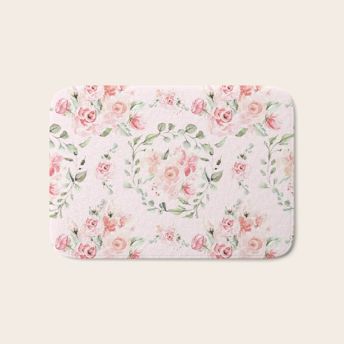 Rose Blush Watercolor Flower Pattern Bath Mat Gallery Image 1