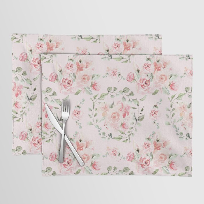 Rose Blush Watercolor Flower Pattern Placemat Gallery Image 1