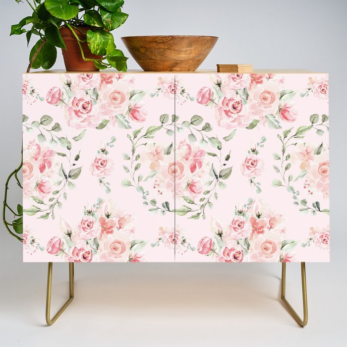 Rose Blush Watercolor Flower Pattern Credenza Gallery Image 1
