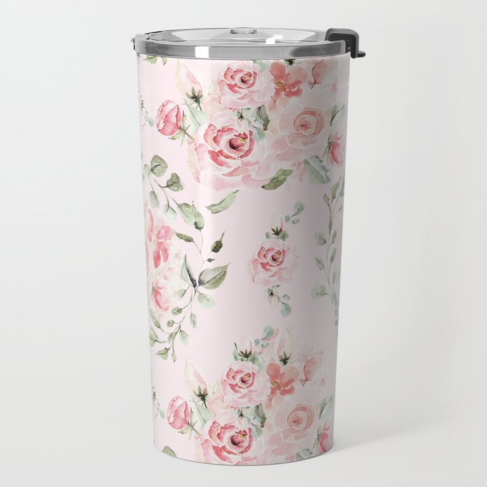 Rose Blush Watercolor Flower Pattern Travel Mug Gallery Image 2