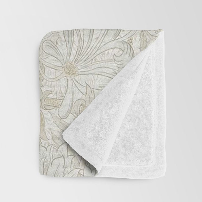 William Morris Vintage Honeysuckle & Tulip Linen Floral Throw Blanket Gallery Image 3