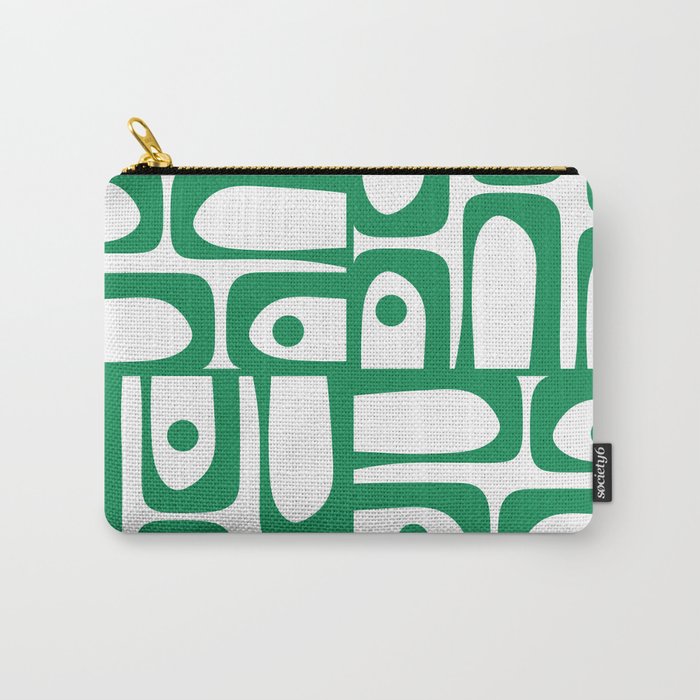 Mid Century Modern Kelly Green and White Piquet Abstract Multi Pattern Carry All Pouch Gallery Image 1