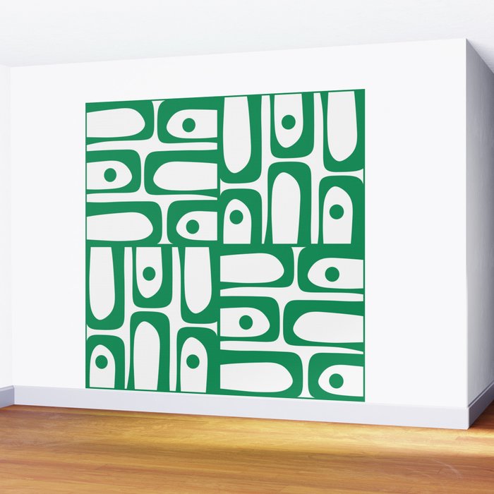 Mid Century Modern Kelly Green and White Piquet Abstract Multi Pattern Wall Mural Gallery Image 2