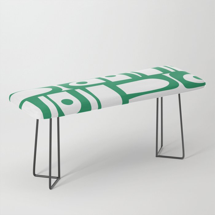 Mid Century Modern Kelly Green and White Piquet Abstract Multi Pattern Bench Gallery Image 1