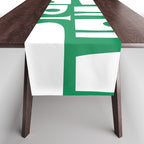 Mid Century Modern Kelly Green and White Piquet Abstract Multi Pattern Table Runner Gallery Image 1