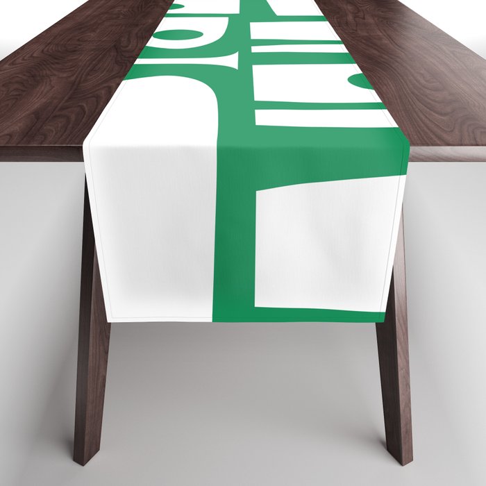 Mid Century Modern Kelly Green and White Piquet Abstract Multi Pattern Table Runner Gallery Image 1