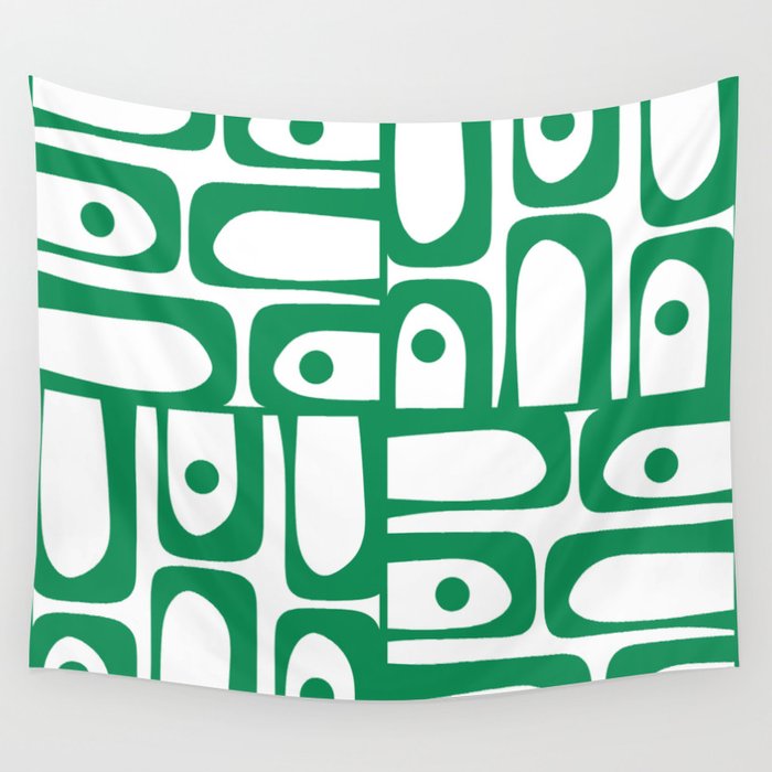 Mid Century Modern Kelly Green and White Piquet Abstract Multi Pattern Wall Tapestry Gallery Image 4