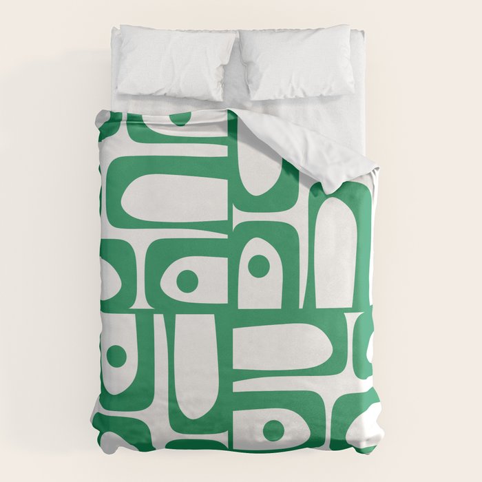 Mid Century Modern Kelly Green and White Piquet Abstract Multi Pattern Duvet Cover Gallery Image 1