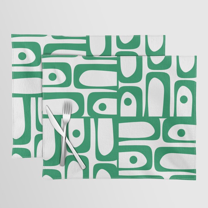Mid Century Modern Kelly Green and White Piquet Abstract Multi Pattern Placemat Gallery Image 1