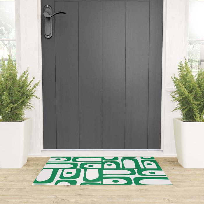 Mid Century Modern Kelly Green and White Piquet Abstract Multi Pattern Welcome Mat Gallery Image 3