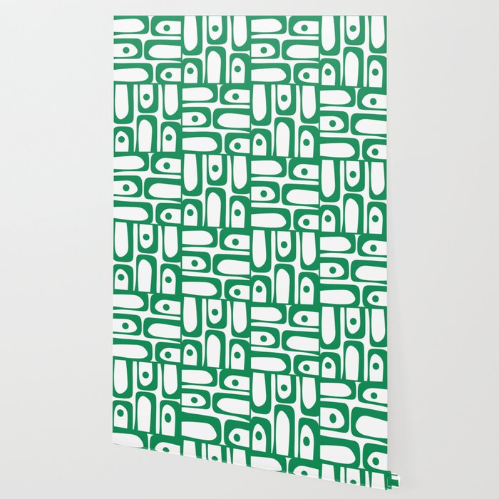 Mid Century Modern Kelly Green and White Piquet Abstract Multi Pattern Wallpaper Gallery Image 2