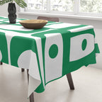 Mid Century Modern Kelly Green and White Piquet Abstract Multi Pattern Tablecloth Gallery Image 3