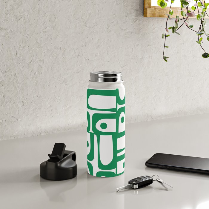 Mid Century Modern Kelly Green and White Piquet Abstract Multi Pattern Water Bottle Gallery Image 4