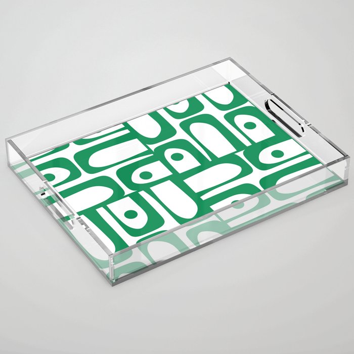 Mid Century Modern Kelly Green and White Piquet Abstract Multi Pattern Acrylic Tray Gallery Image 1