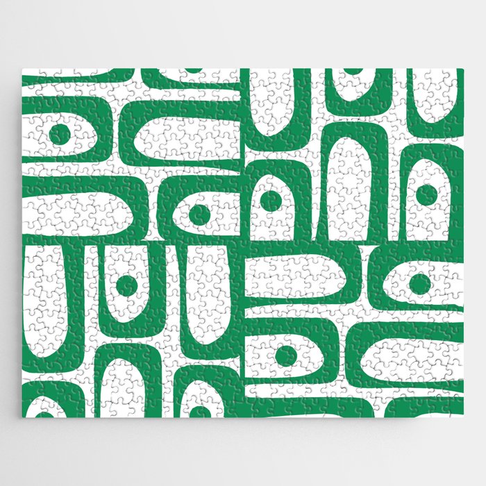 Mid Century Modern Kelly Green and White Piquet Abstract Multi Pattern Jigsaw Puzzle Gallery Image 1