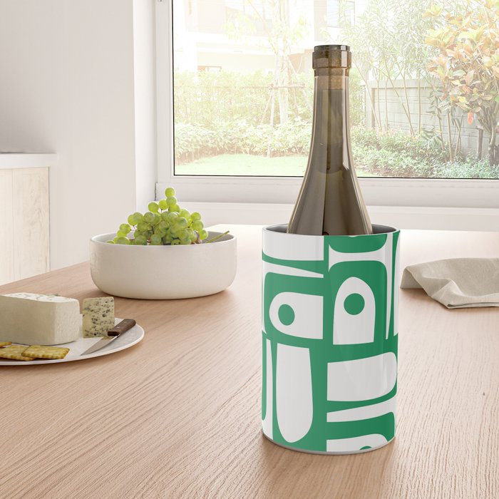 Mid Century Modern Kelly Green and White Piquet Abstract Multi Pattern Wine Chiller Gallery Image 4
