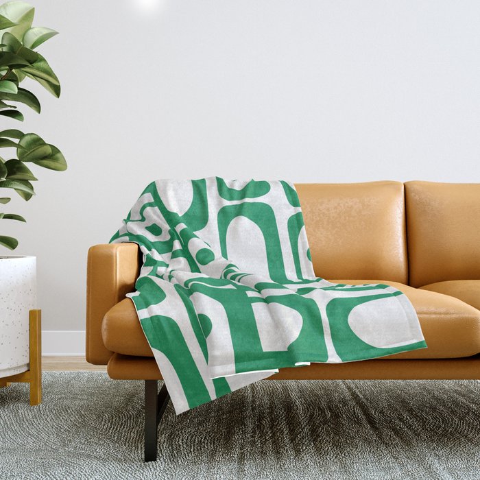 Mid Century Modern Kelly Green and White Piquet Abstract Multi Pattern Throw Blanket Gallery Image 1