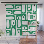 Mid Century Modern Kelly Green and White Piquet Abstract Multi Pattern Wall Mural Gallery Image 1