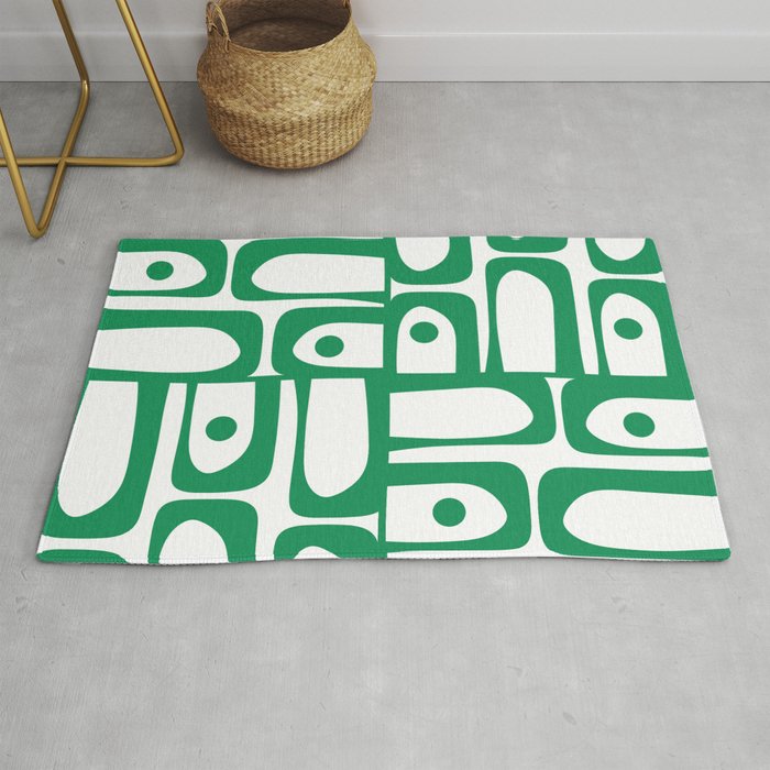 Mid Century Modern Kelly Green and White Piquet Abstract Multi Pattern Rug Gallery Image 1