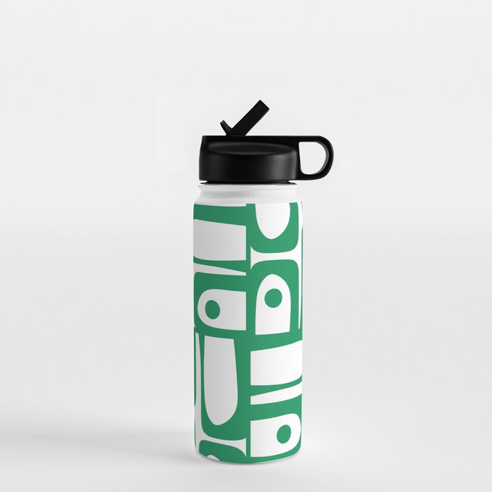 Mid Century Modern Kelly Green and White Piquet Abstract Multi Pattern Water Bottle Gallery Image 1