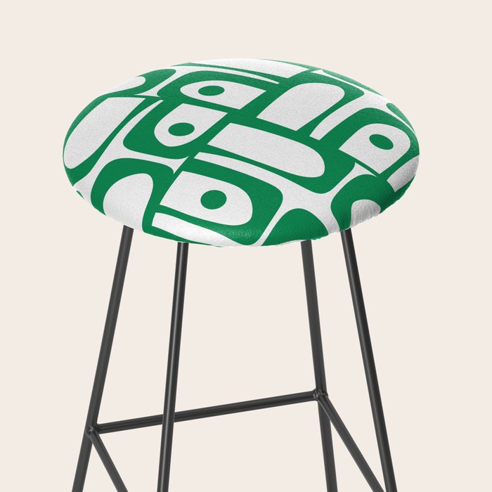 Mid Century Modern Kelly Green and White Piquet Abstract Multi Pattern Stool Gallery Image 2