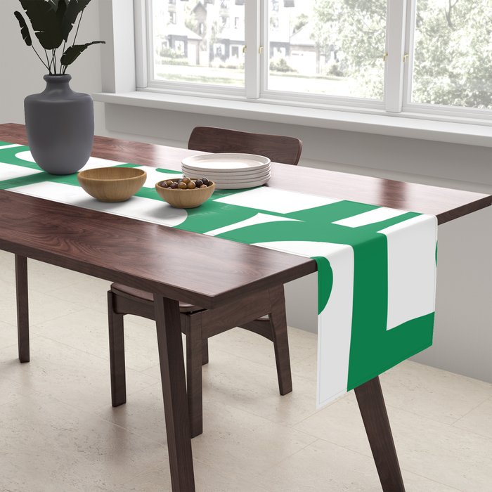 Mid Century Modern Kelly Green and White Piquet Abstract Multi Pattern Table Runner Gallery Image 2