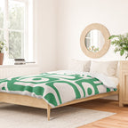 Mid Century Modern Kelly Green and White Piquet Abstract Multi Pattern Duvet Cover Gallery Image 2
