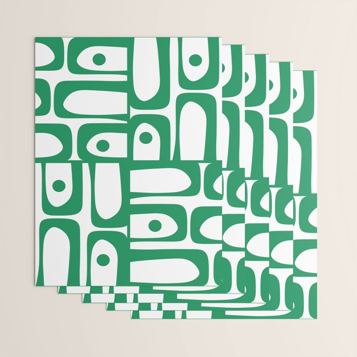 Mid Century Modern Kelly Green and White Piquet Abstract Multi Pattern Wrapping Paper Gallery Image 3