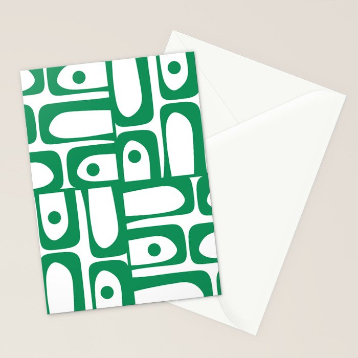 Mid Century Modern Kelly Green and White Piquet Abstract Multi Pattern Stationery Card Gallery Image 2